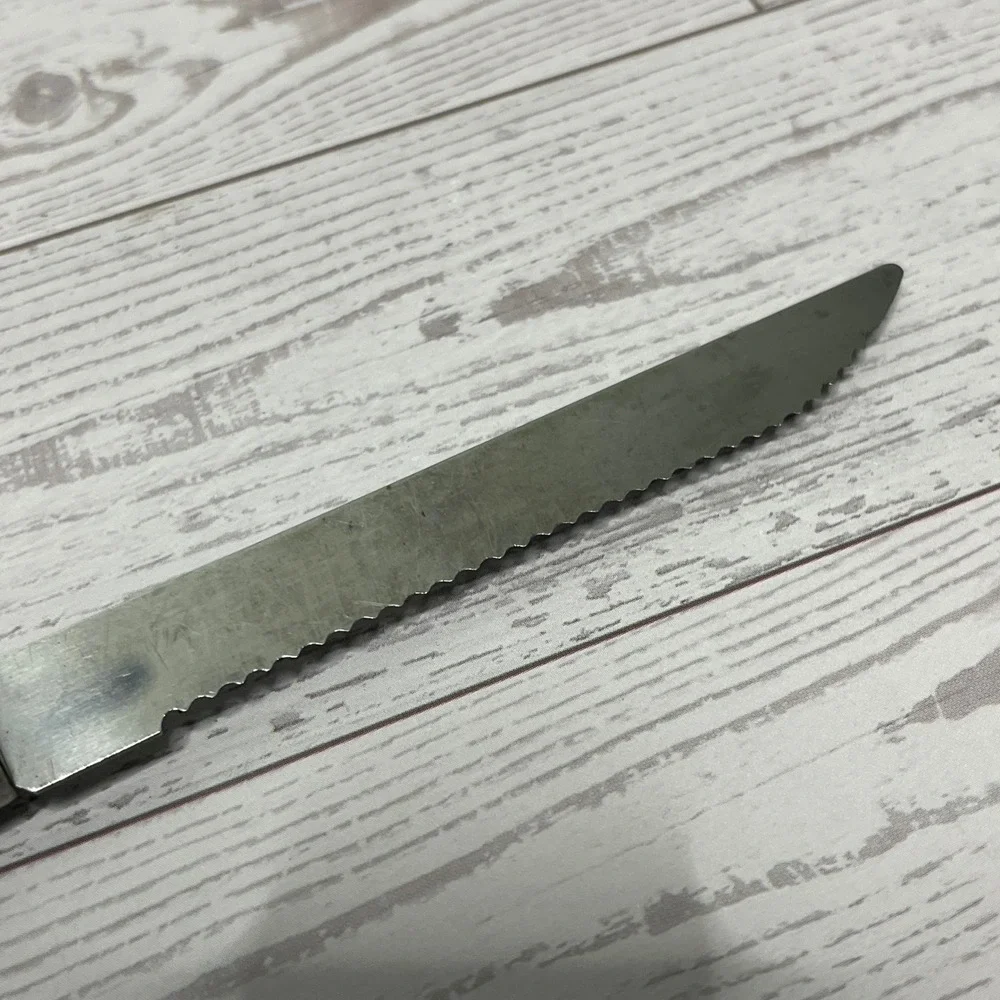 Ginsu Serrated Utility Knife Stainless Steel Black Handle Made in USA 8 Inch